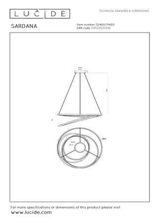 SARDANA - Hanglamp - Ø 80 cm - LED Dimb. - 1x74W 2700K - Mat Goud / Messing