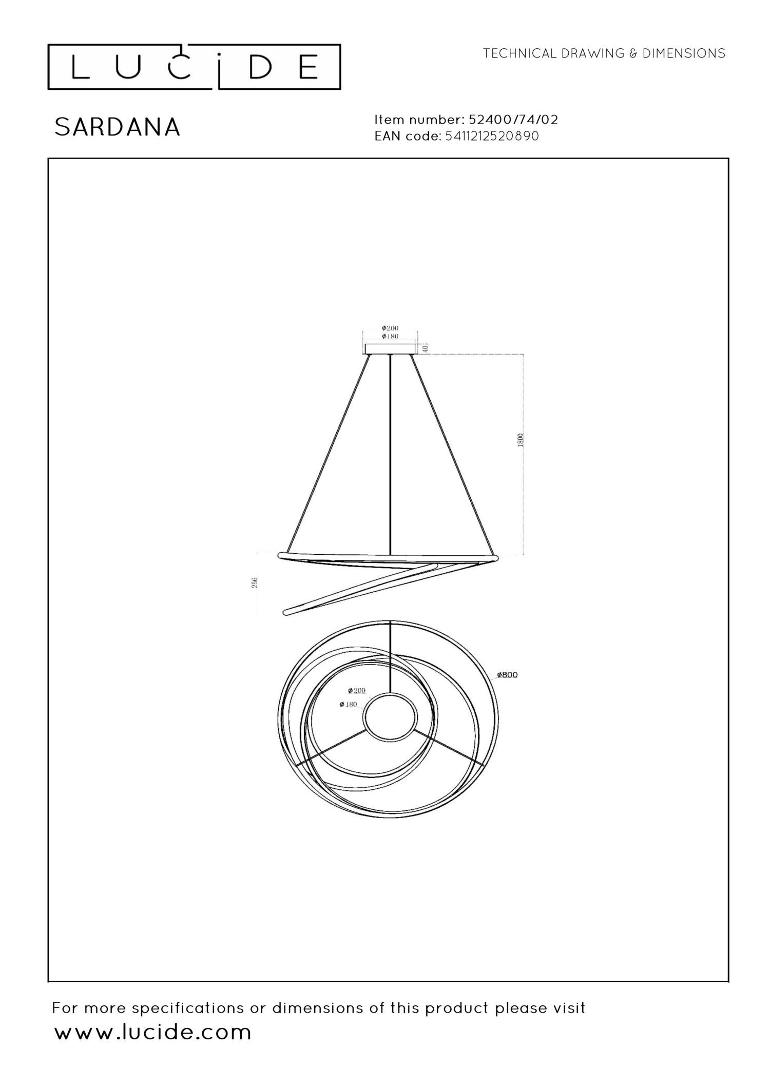 SARDANA - Hanglamp - Ø 80 cm - LED Dimb. - 1x74W 2700K - Mat Goud / Messing