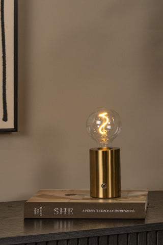 VIVO - Rechargeable table lamp - Battery - Ø 8 cm - LED Dimmable - E27 - 1x1W 2700K - Matt Gold / Brass