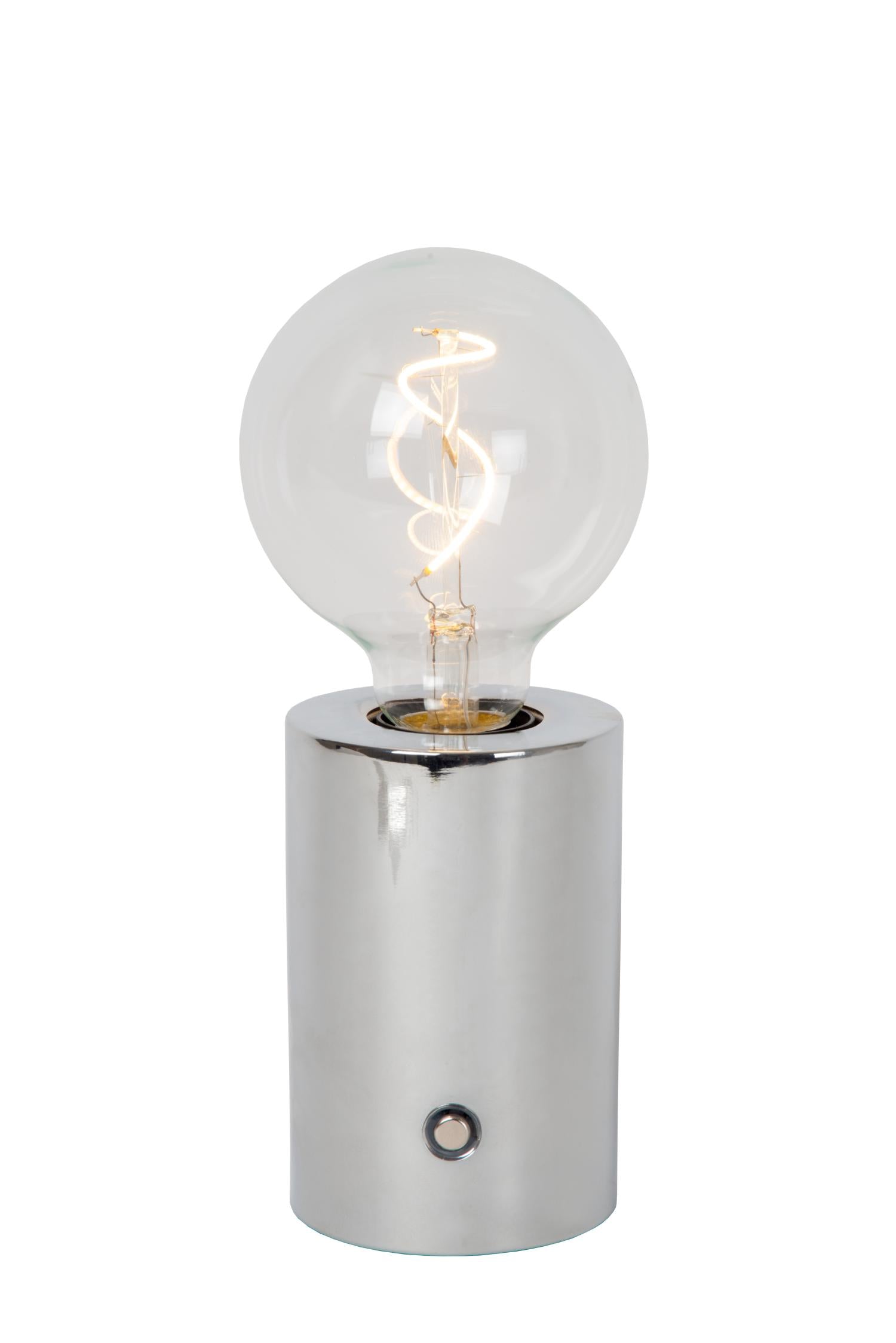 VIVO - Oplaadbare Tafellamp - Accu/Batterij - Ø 8 cm - LED Dimb. - E27 - 1x1W 2700K - Chroom