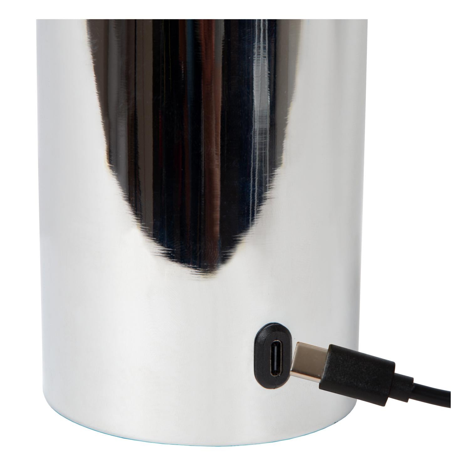VIVO - Oplaadbare Tafellamp - Accu/Batterij - Ø 8 cm - LED Dimb. - E27 - 1x1W 2700K - Chroom
