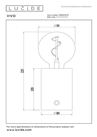 VIVO - Oplaadbare Tafellamp - Accu/Batterij - Ø 8 cm - LED Dimb. - E27 - 1x1W 2700K - Chroom