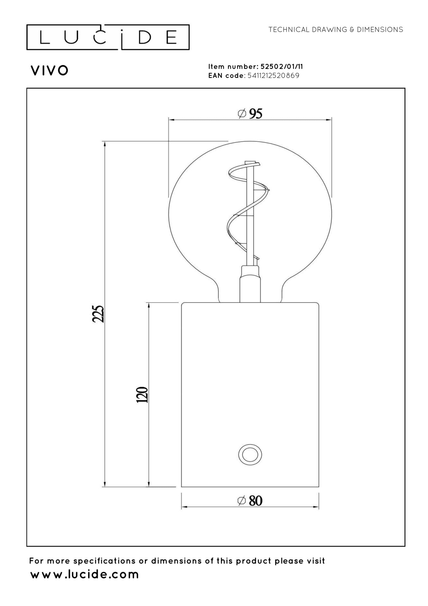 VIVO - Oplaadbare Tafellamp - Accu/Batterij - Ø 8 cm - LED Dimb. - E27 - 1x1W 2700K - Chroom