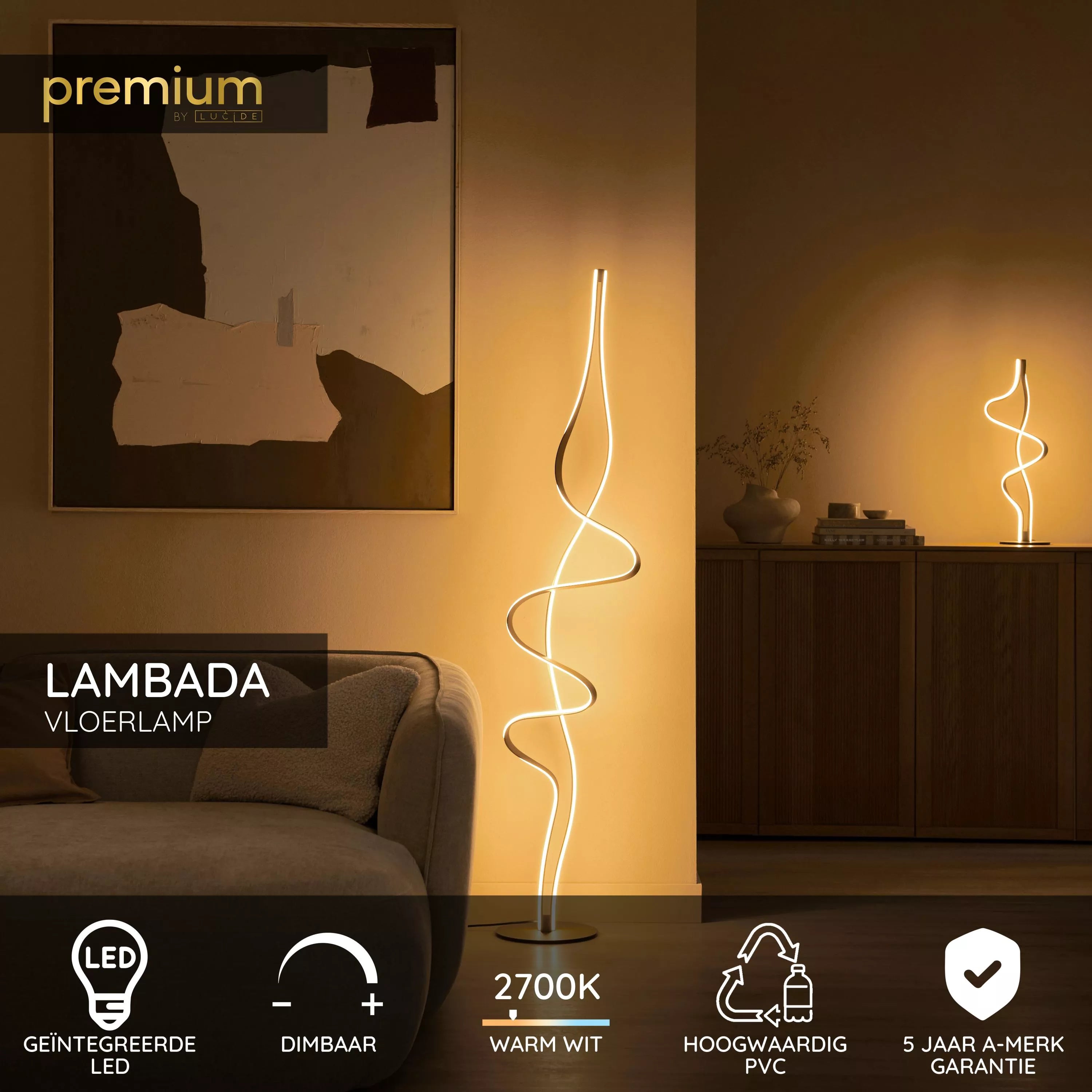 LAMBADA Floor lamp-Matt Gold-LED Dimm.-38W-2700K-PVC