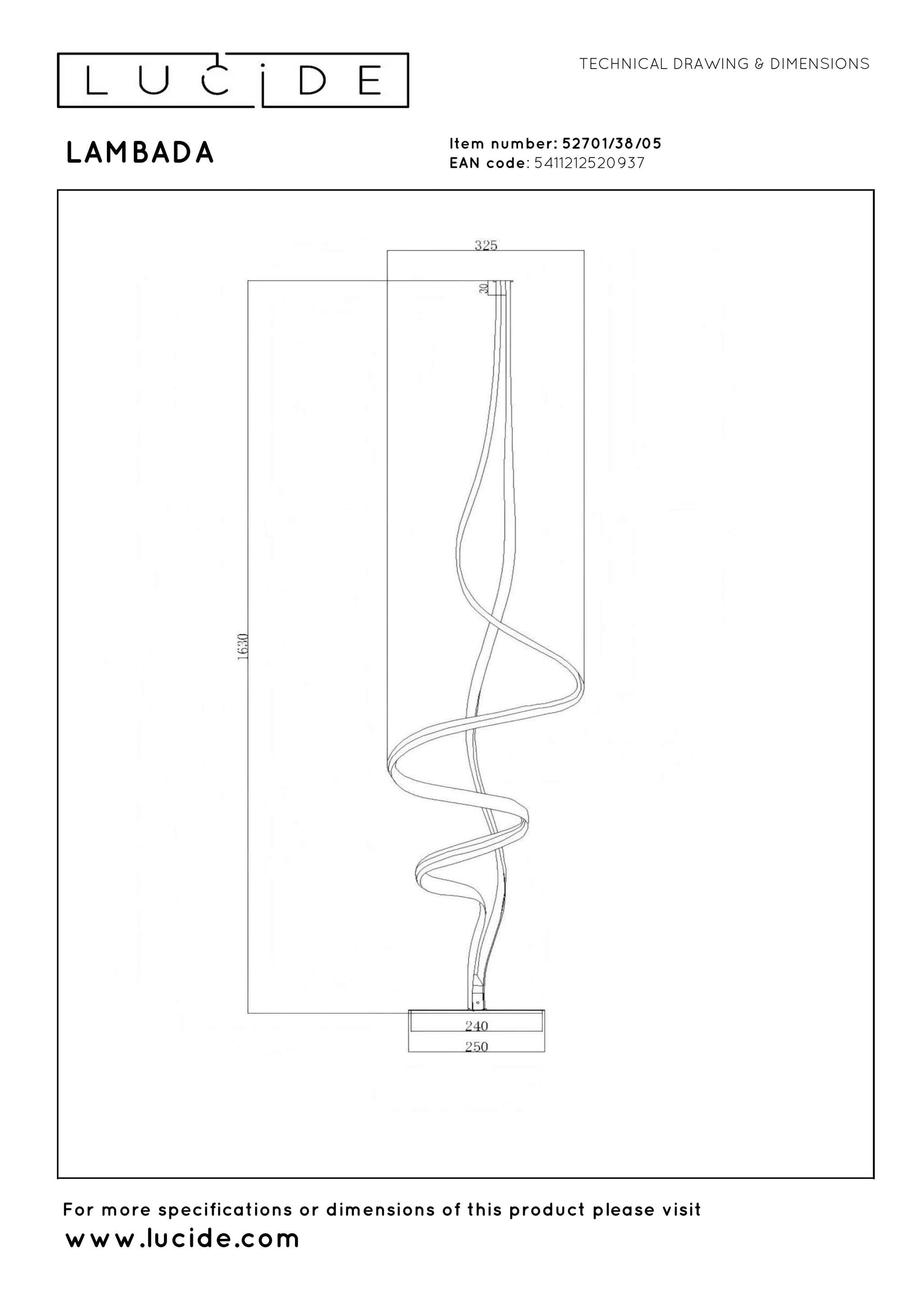 LAMBADA Vloerlamp-Mat Go.-LED Dimb.-38W-2700K-PVC