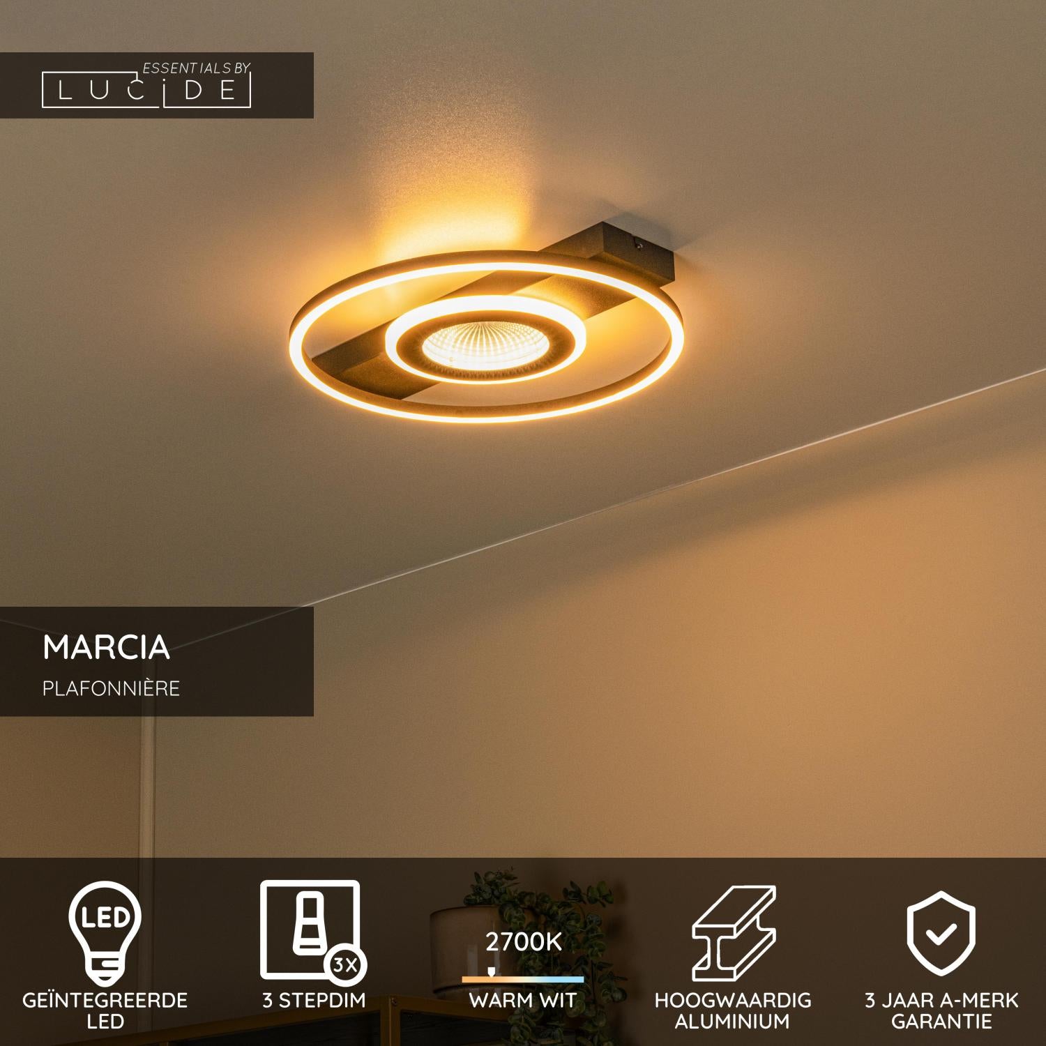 MARCIA - Plafonnier - LED 3 StepDim - 1x32W 2700K - Noir | Essential