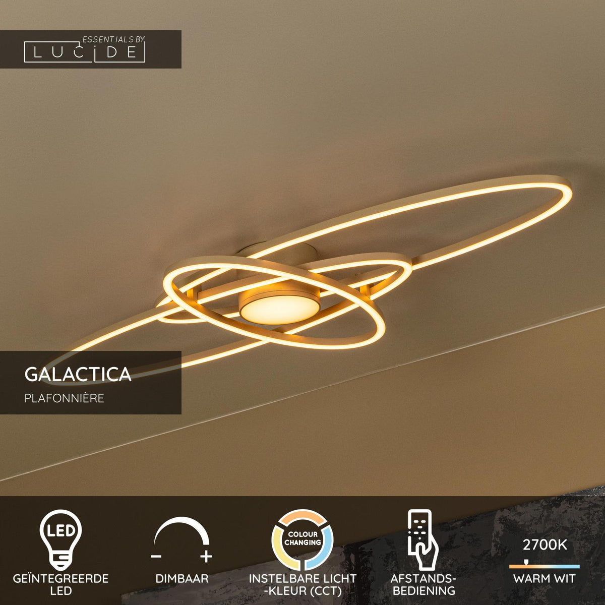 Lucide - GALACTICA - Plafonnière - LED Dimb. - CCT - 1x60W 2700K/4000K - Taupe - IP20