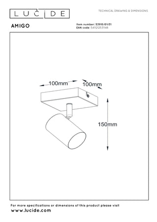 AMIGO - Spot plafonnier - 1xGU10 - Blanc