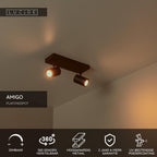 AMIGO - Spot plafonnier - 2xGU10 - Noir