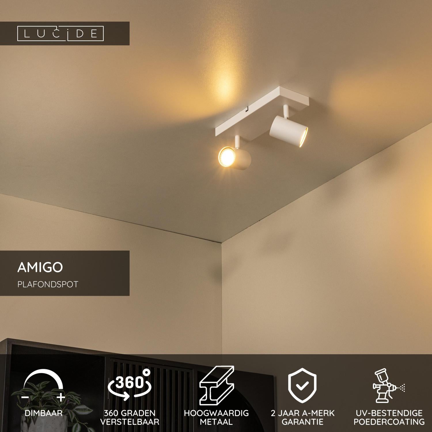 AMIGO - Plafondspot - 2xGU10 - Wit