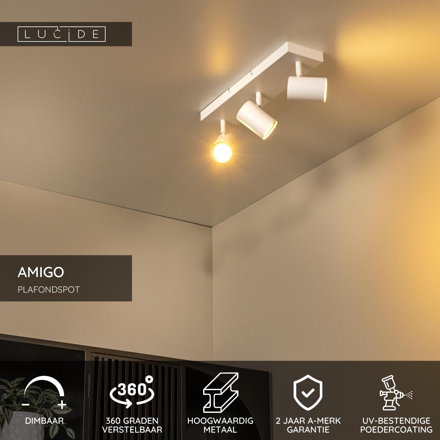 AMIGO - Plafondspot - 3xGU10 - Wit