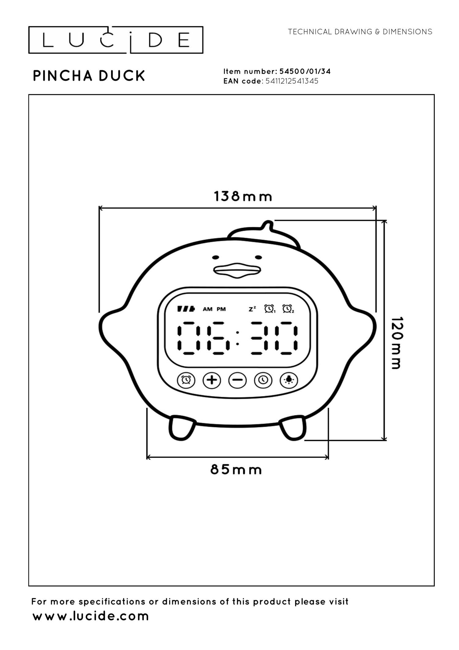 PINCHA DUCK - Oplaadbare Nachtlamp Kinderkamer - Accu/Batterij - LED 3 StepDim - 1x1,5W 2100K - Met muziekfunctie - Geel | Essential