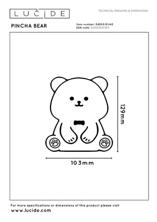 PINCHA BEAR - Veilleuse rechargeable Chambre d'enfant - Batterie/Pile - LED 3 StepDim - 1x0,5W 2100K - RGB - Marron | Essential