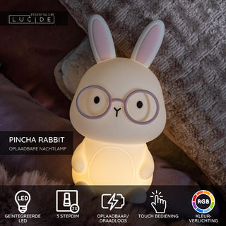 PINCHA RABBIT - Oplaadbare Nachtlamp Kinderkamer - Accu/Batterij - LED 3 StepDim - RGB - Wit | Essential