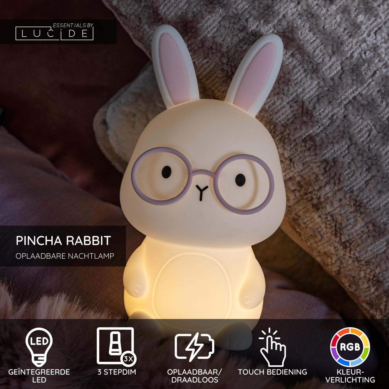 PINCHA RABBIT - Oplaadbare Nachtlamp Kinderkamer - Accu/Batterij - LED 3 StepDim - RGB - Wit | Essential