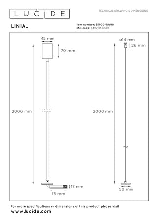 LINIAL Suspension for recessed driver - 1-phase Track system / Track lighting - Smart - 48V Track - Matt black chrome