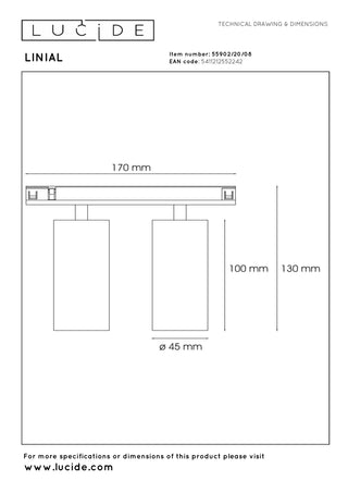 LINIAL MOXX Spot sur rail - 1 phase Système de rail / Éclairage sur rail connecté - Smart - 48V Track - 2xLED - Chrome noir mat
