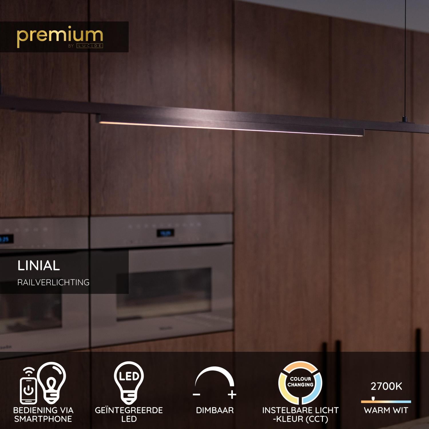LINIAL GLYX Spot sur rail - 1 phase Système de rail / Éclairage sur rail connecté - Smart - 48V Track - 1xLED - Chrome noir mat