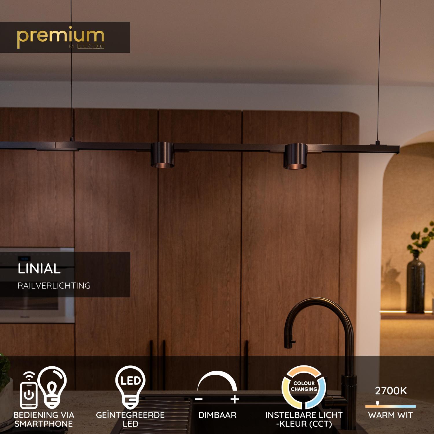 LINIAL LUX Railspot - 1-fase Railsysteem / Smart Railverlichting - Smart - 48V Track - 1xLED - Mat Zwart Chroom