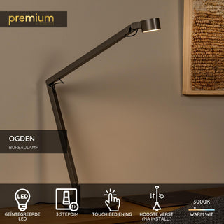 OGDEN - Bureaulamp - LED 3 StepDim - 1x7W 3000K - Grijs ijzer