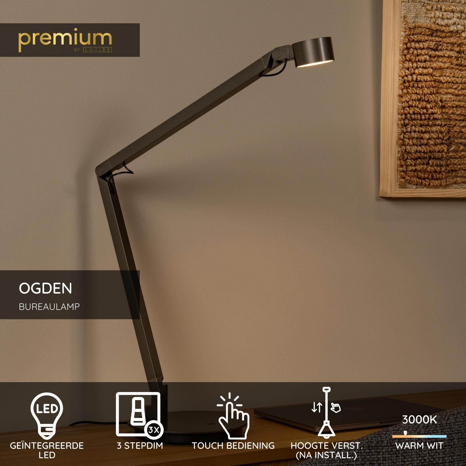 OGDEN - Lampe de bureau - LED 3 StepDim - 1x7W 3000K - Gris fer
