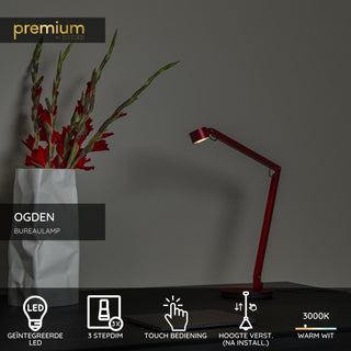 OGDEN - Bureaulamp - LED 3 StepDim - 1x7W 3000K - Rood