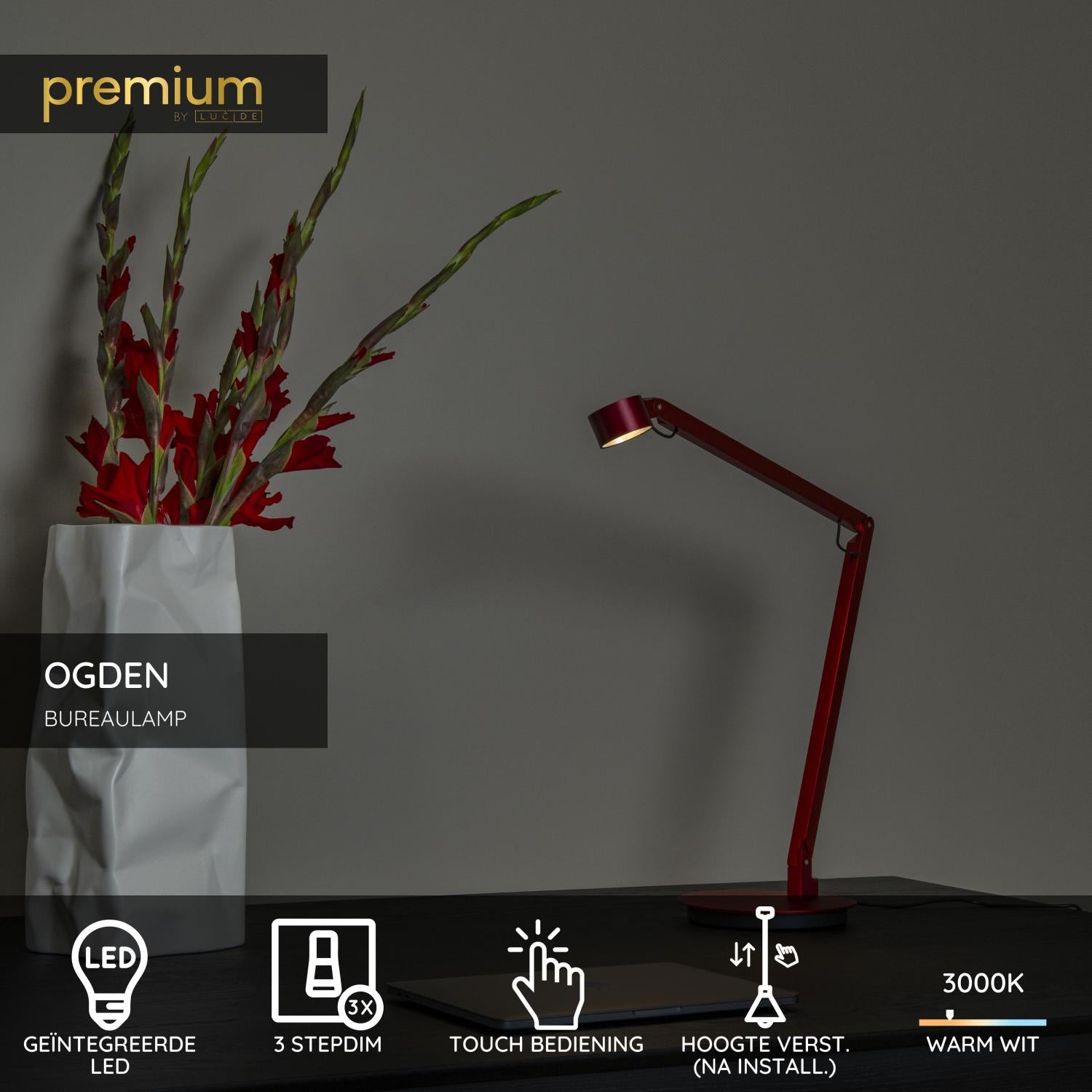 OGDEN - Lampe de bureau - LED 3 StepDim - 1x7W 3000K - Rouge