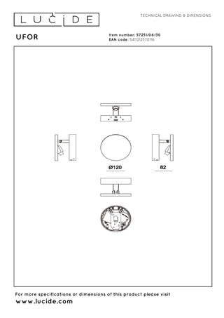 UFOR - Wandlamp - Ø 12 cm - LED Dim to warm - 1800K/3000K - Zwart