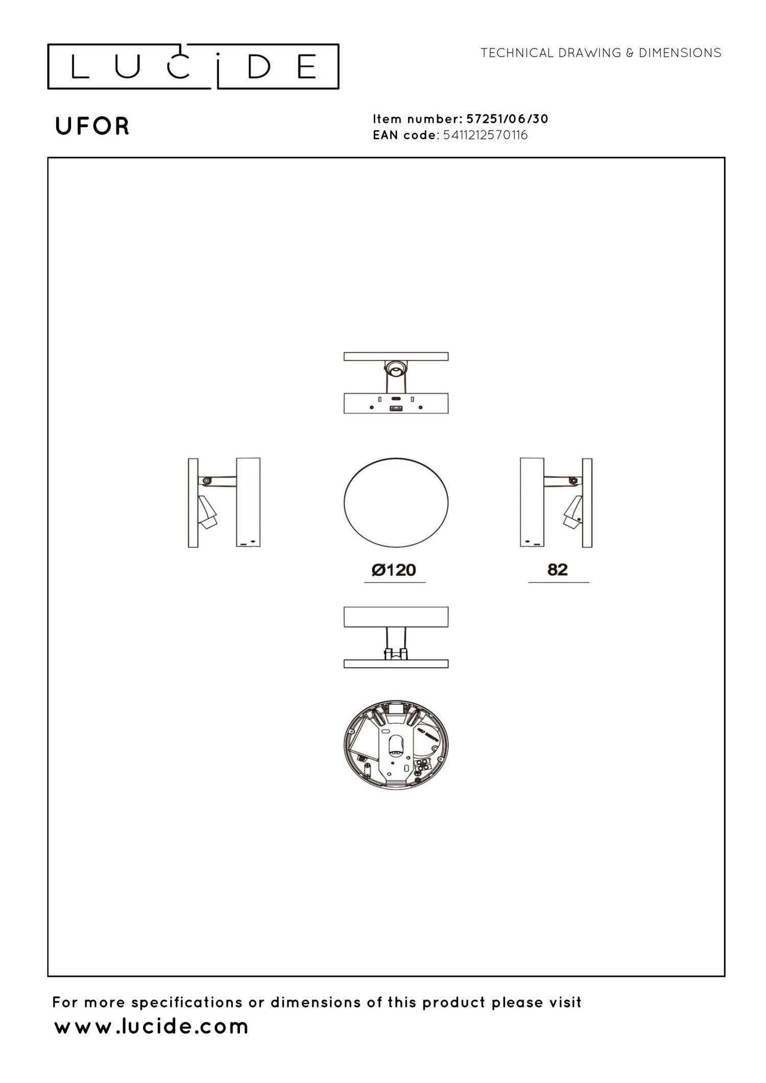 UFOR - Wandlamp - Ø 12 cm - LED Dim to warm - 1800K/3000K - Zwart
