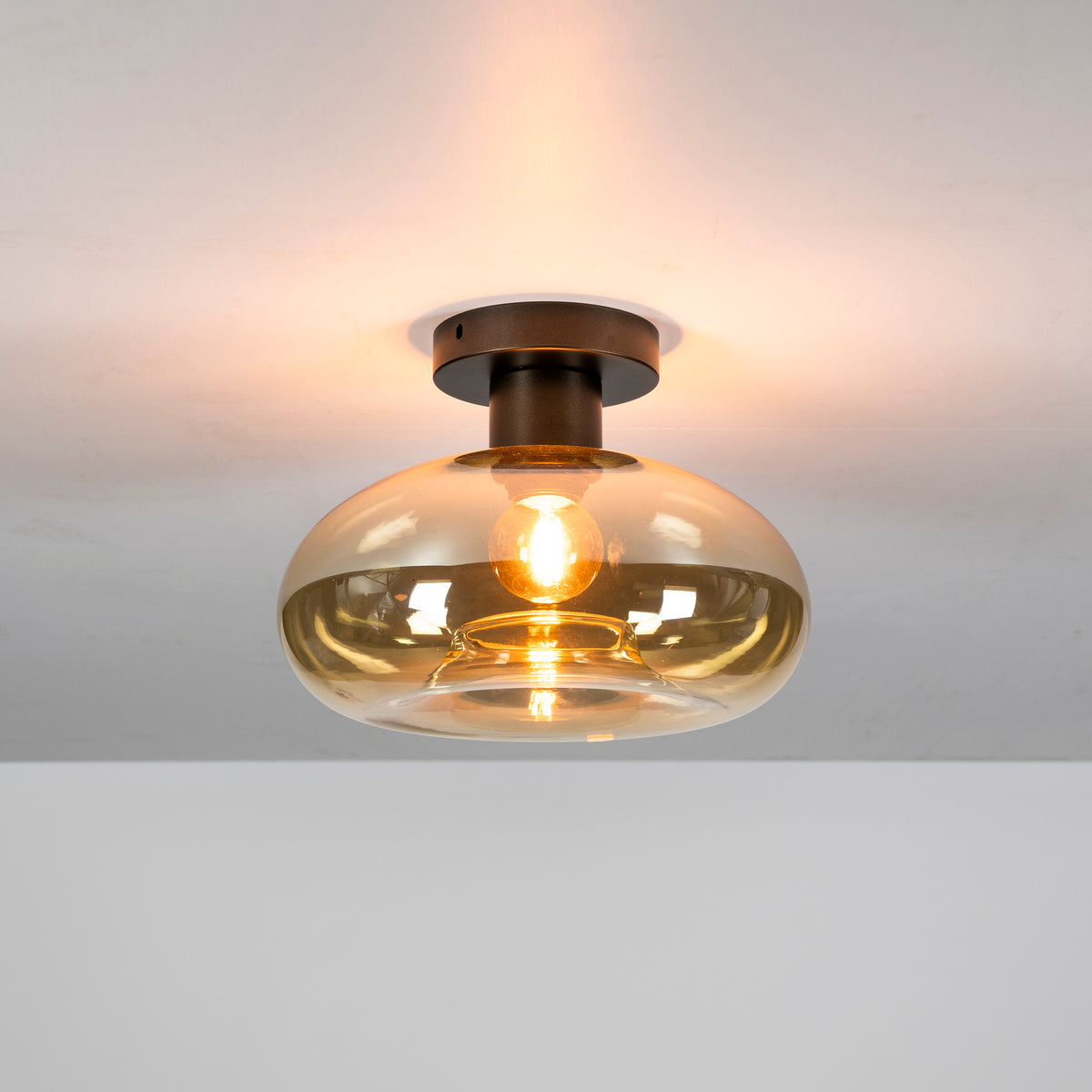 Ceiling lamp Soll amber glass - 1-light, diameter 27 cm