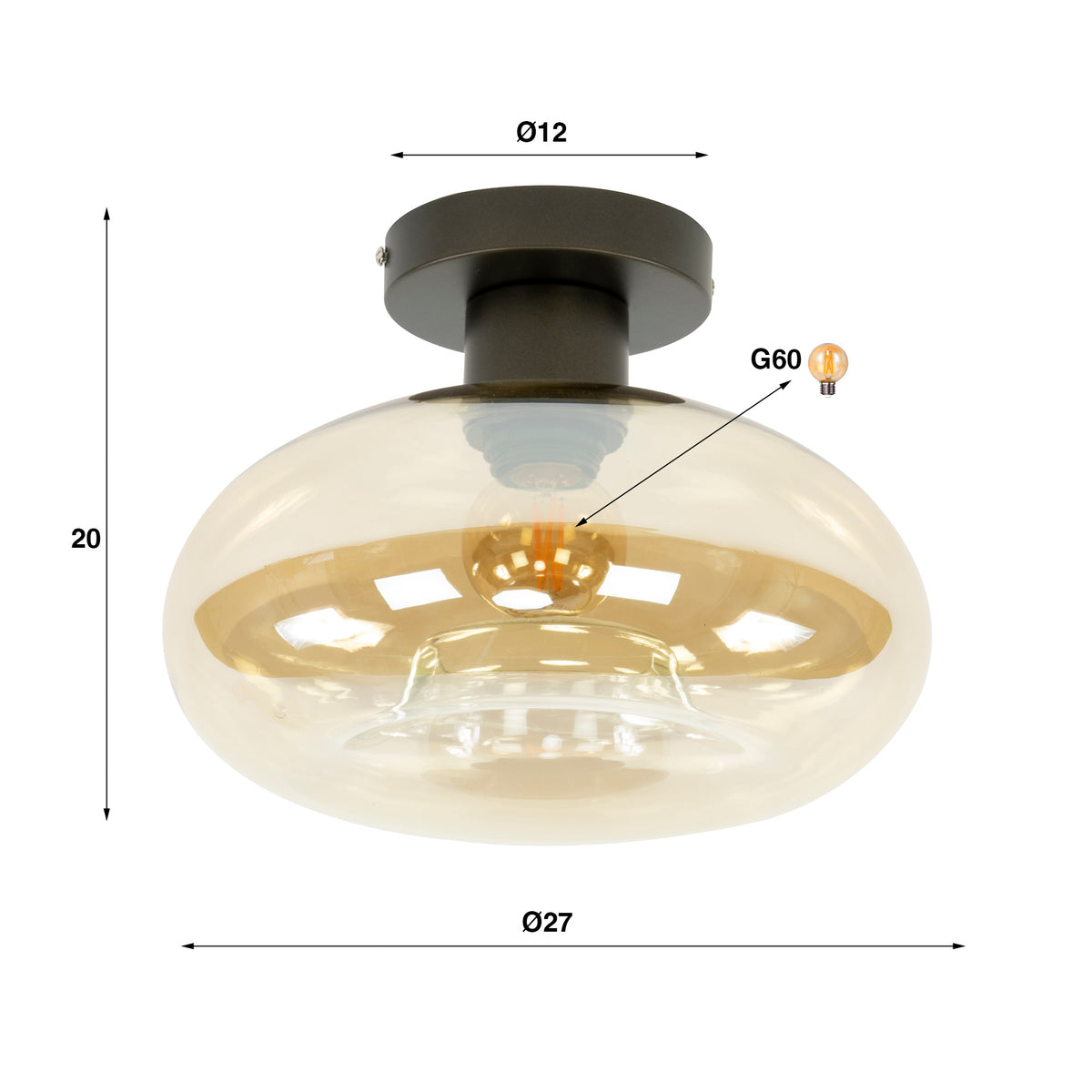Ceiling lamp Soll amber glass - 1-light, diameter 27 cm