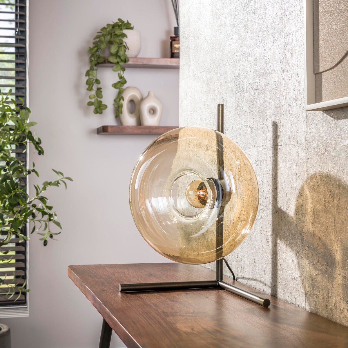 Table lamp Soll amber glass - 1-light, 40 cm high