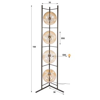 Lampadaire Soll verre ambré - 4 lumières, hauteur 168 cm
