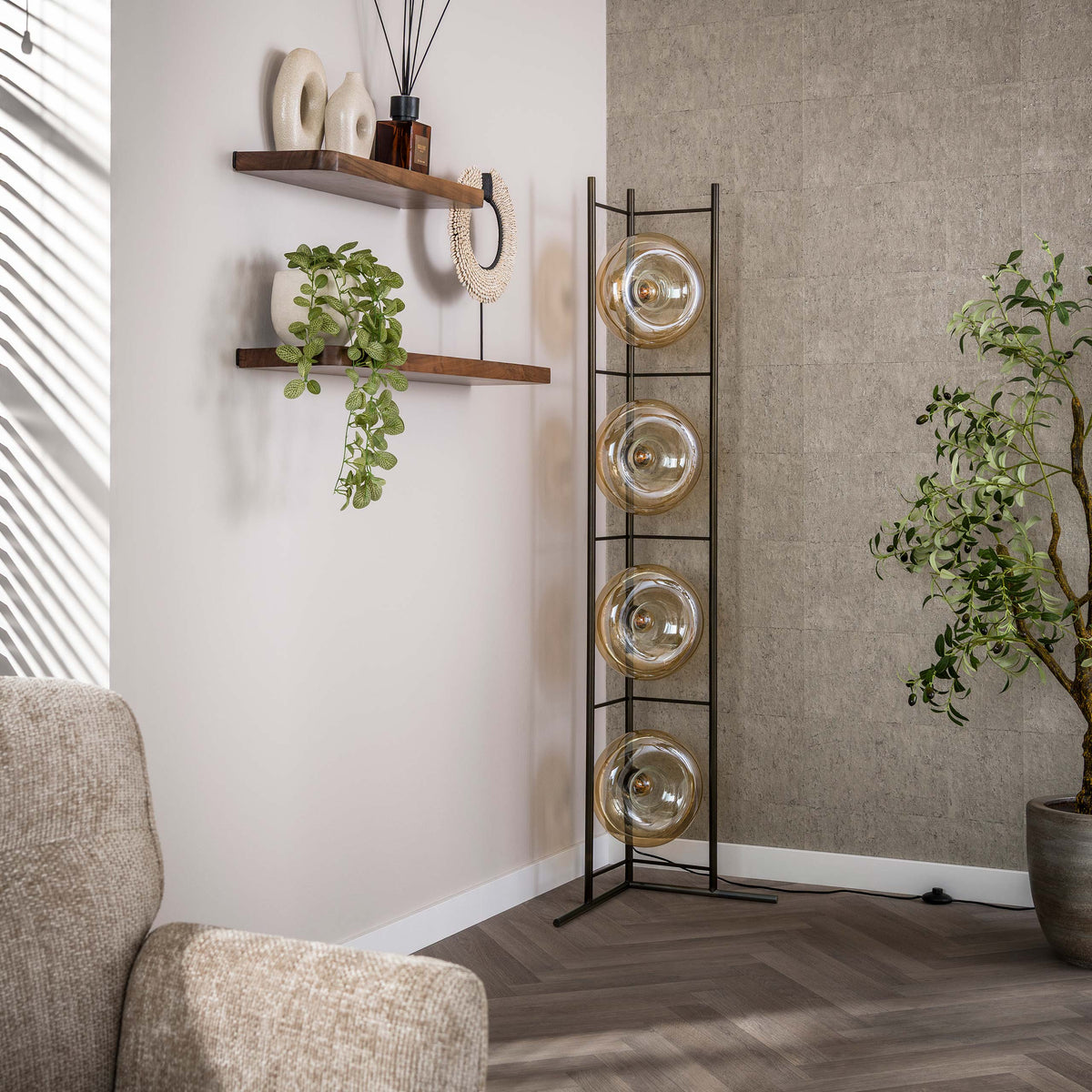 Lampadaire Soll verre ambré - 4 lumières, hauteur 168 cm