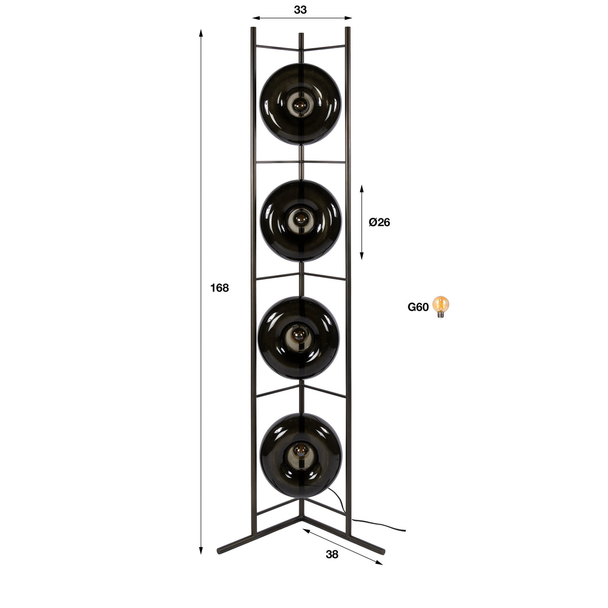 Floor lamp Soll sienna brown - 4-light, 168 cm high