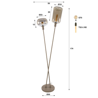 Lampadaire Serene beige - 2 lumières, hauteur 174 cm