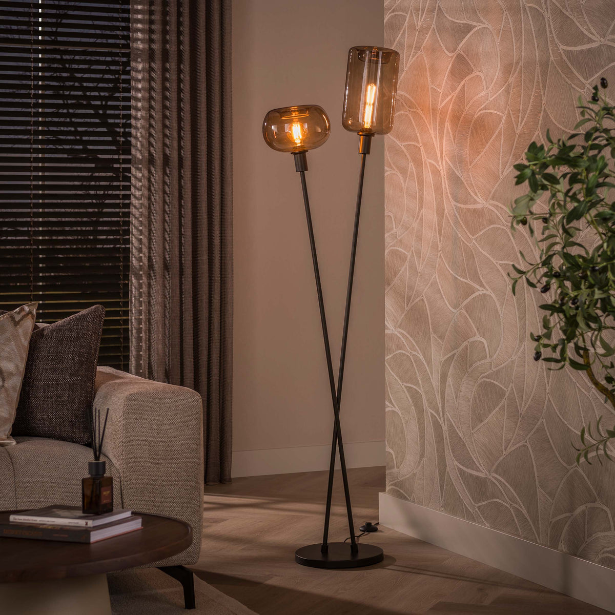 Floor lamp Serene sienna brown - 2-light, 174 cm high
