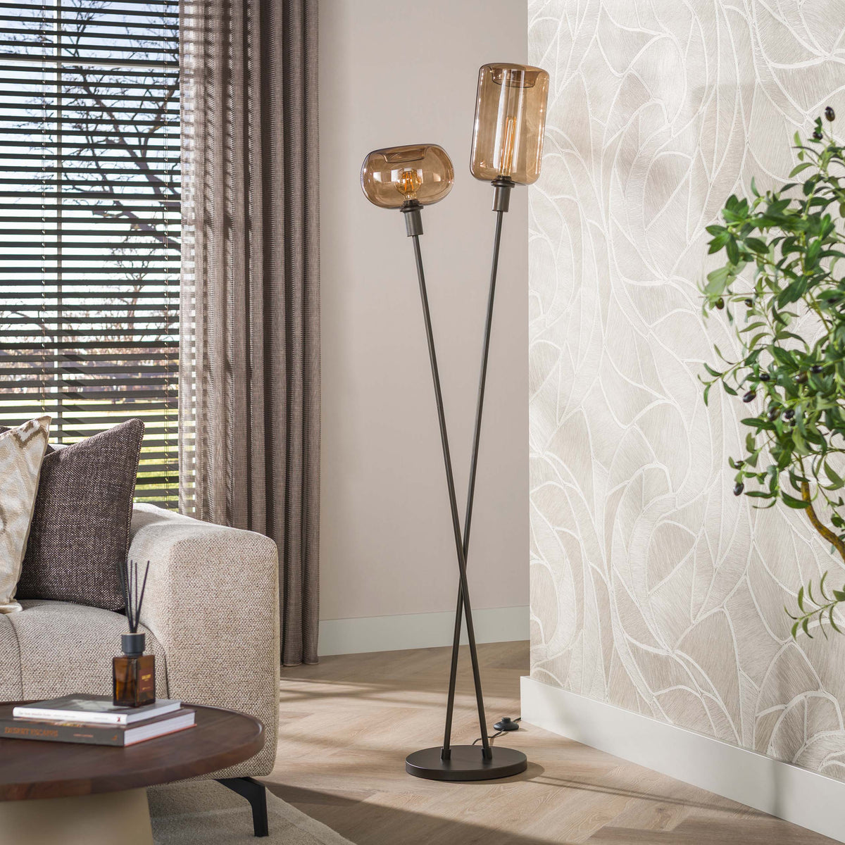 Floor lamp Serene sienna brown - 2-light, 174 cm high