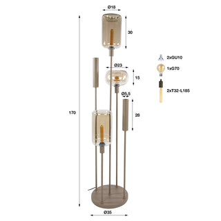 Floor lamp Serene switch tiered beige - 2+3-light, 170 cm high