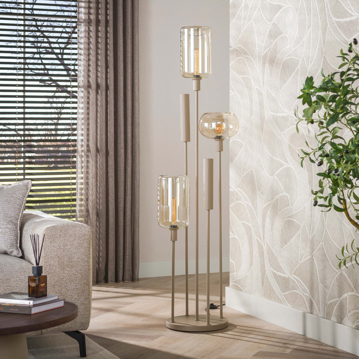 Floor lamp Serene switch tiered beige - 2+3-light, 170 cm high