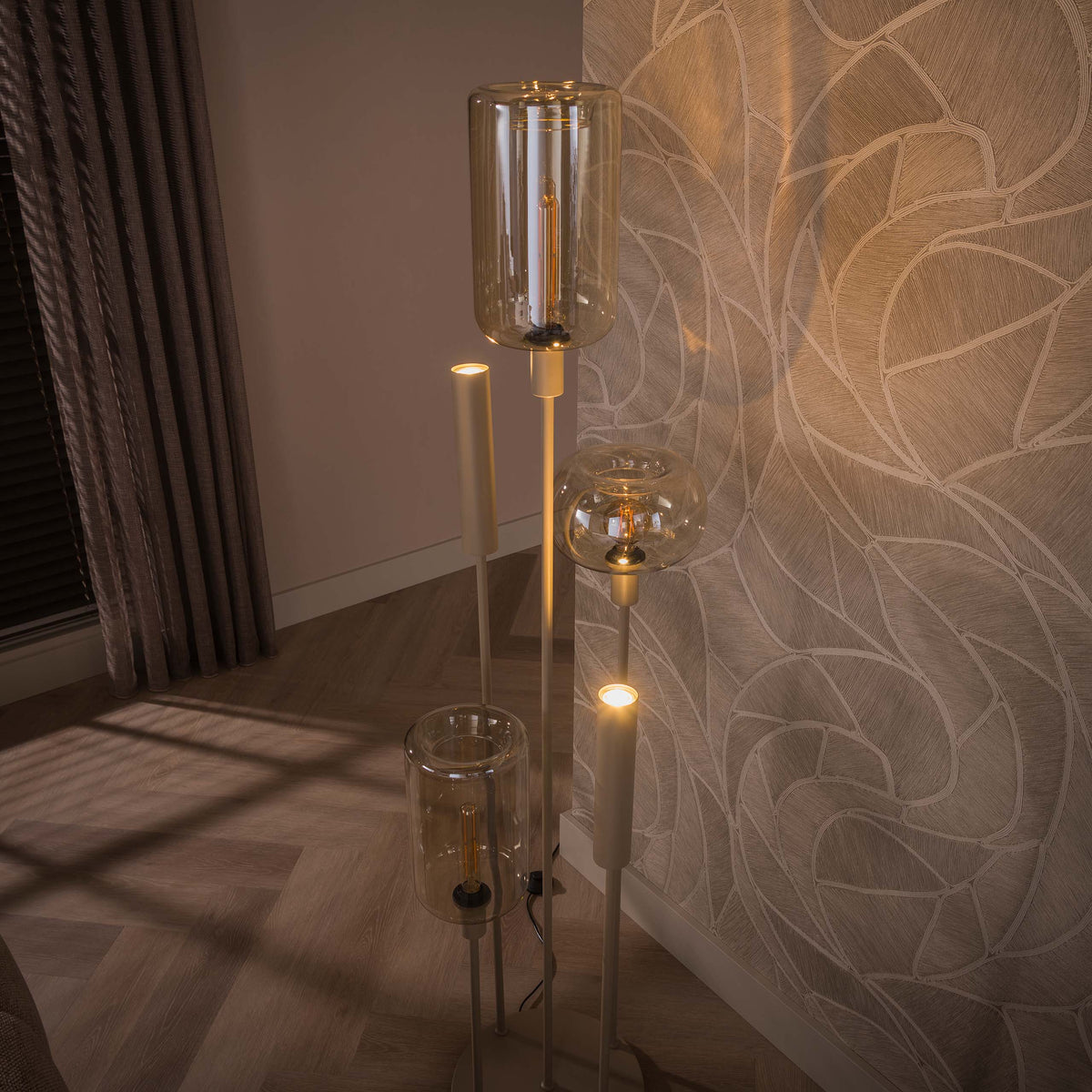 Floor lamp Serene switch tiered beige - 2+3-light, 170 cm high