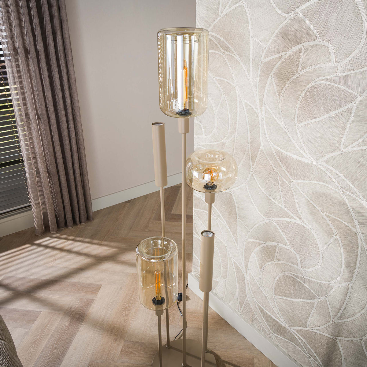 Floor lamp Serene switch tiered beige - 2+3-light, 170 cm high