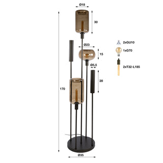 Vloerlamp Serene switch getrapt sienna bruin - 2+3-lichts, 170 cm hoog
