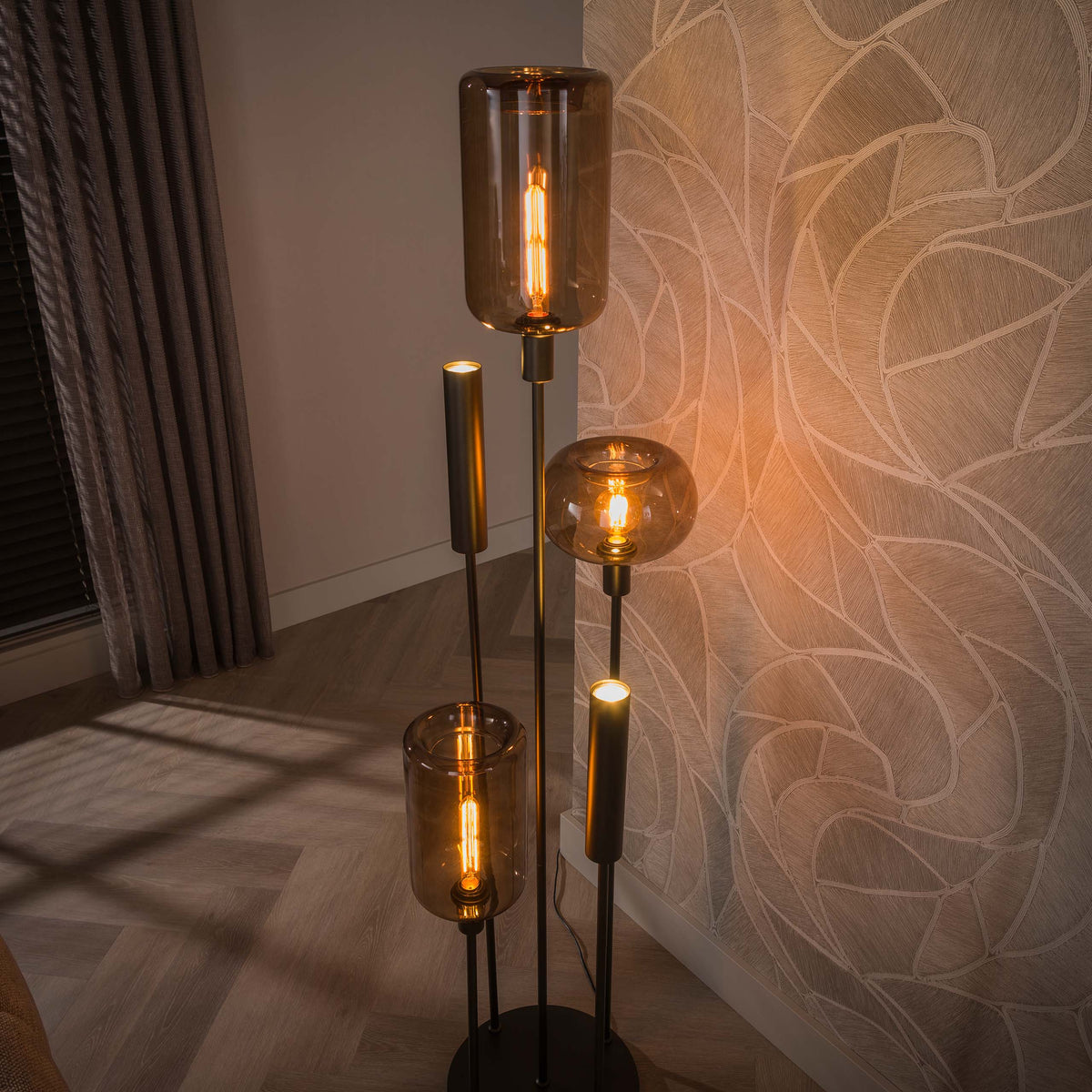 Floor lamp Serene switch tiered sienna brown - 2+3-light, 170 cm high
