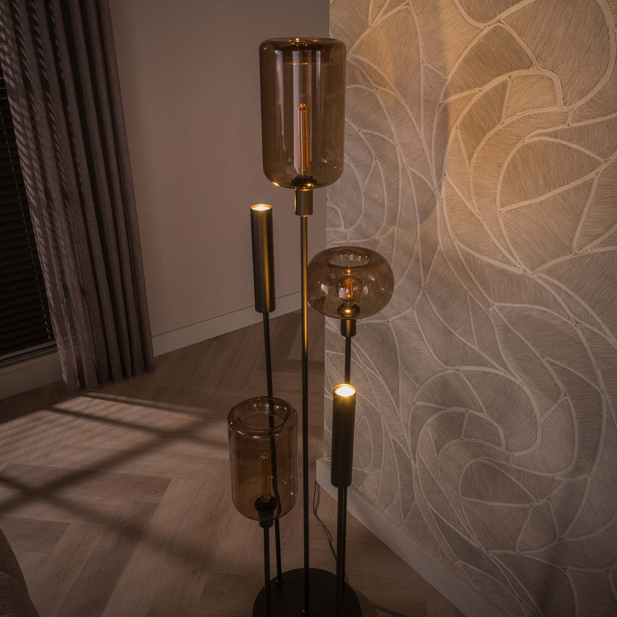 Vloerlamp Serene switch getrapt sienna bruin - 2+3-lichts, 170 cm hoog