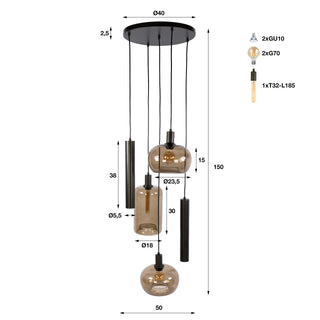 Hanglamp Serene getrapt sienna bruin - 5-lichts, diameter 50 cm