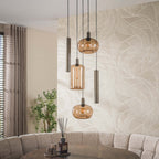 Hanglamp Serene getrapt sienna bruin - 5-lichts, diameter 50 cm