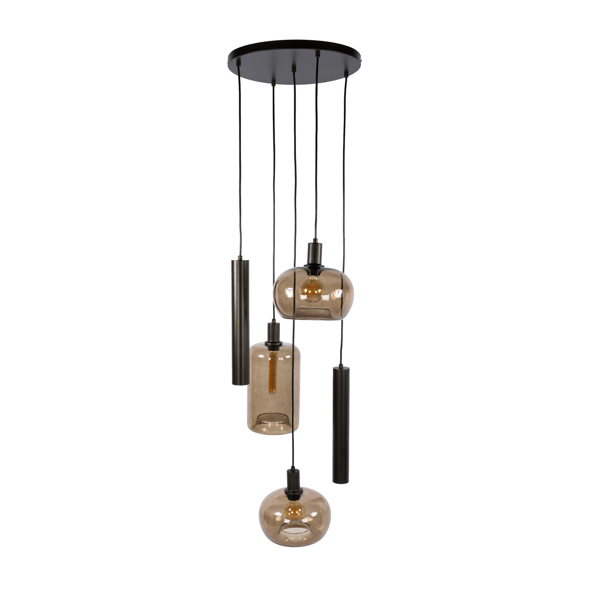 Pendant lamp Serene tiered sienna brown - 5-light, diameter 50 cm