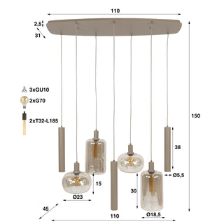 Hanglamp Serene beige - 4+3-lichts, 110 cm breed