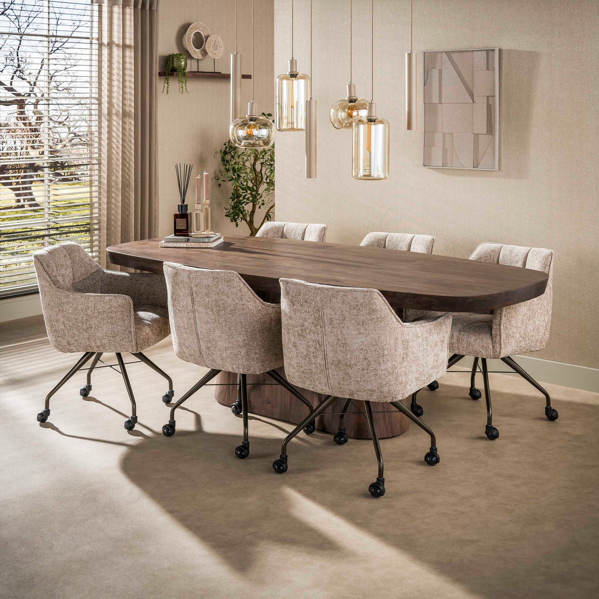 Pendant lamp Serene beige - 4+3-light, 110 cm wide